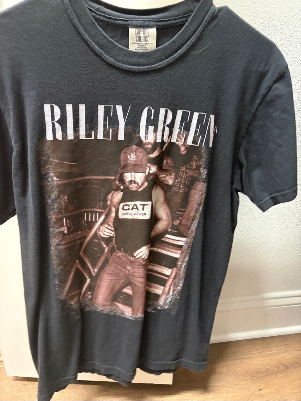 Comfort Colors Riley Green Band Graphic Tee in Black with Sepia Print